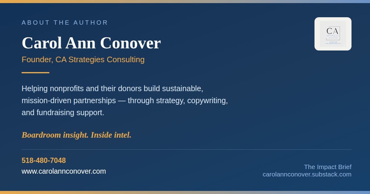 About the author, Carol Ann Conover, founder of CA Strategies Consulting